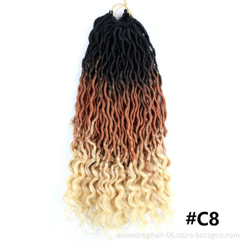 Wholesale White Ombre Green Goddess Synthetic Goddess Faux Locs Crochet Hair Extension Loose Ends Hair Faux Locs With Curly Ends